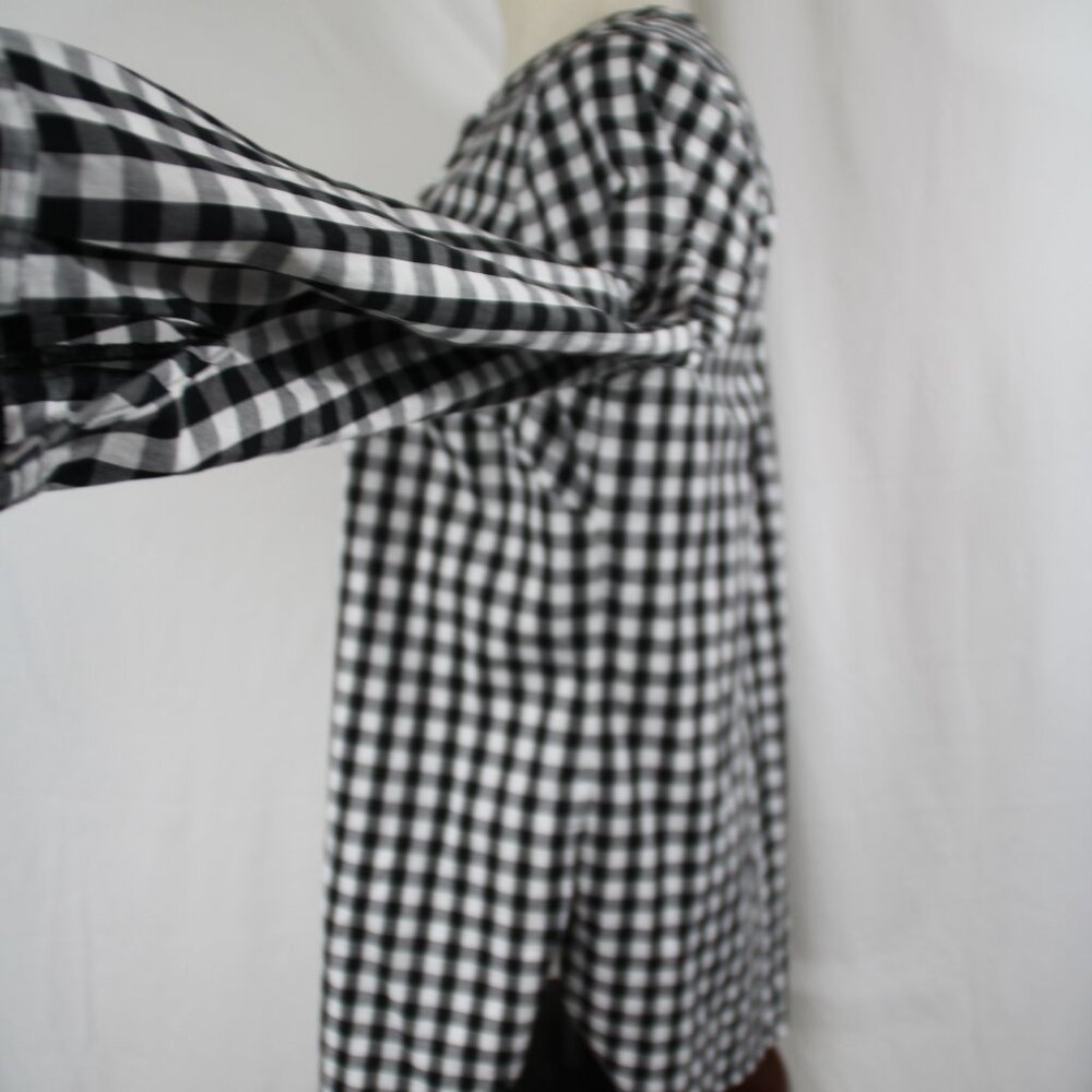 Talbot’s Black White Buffalo Plaid Tunic Rhinestone Buttons Size Med Band Collar - Picture 5 of 9
